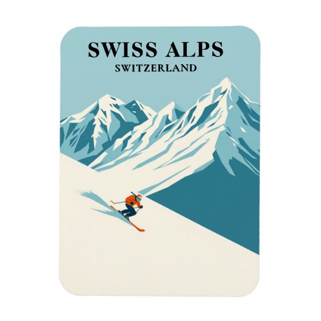 Ímã Alpes suíços Skier Viagem Souvenir (Vertical)
