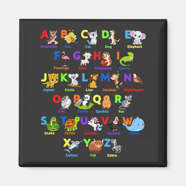 Imã Alphabet Animal ABCs Learning Square Magnet (Frente)
