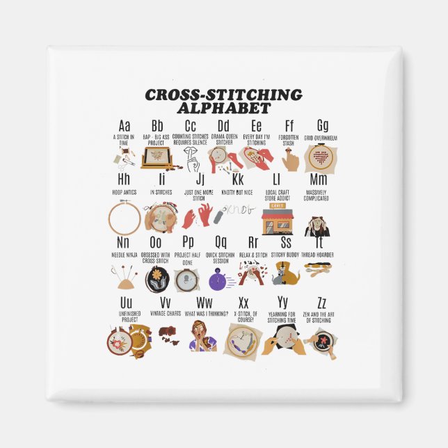 Imã Alphabet Funny Cross Stitch Lover (Frente)