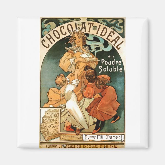 Imã Alphonse (Alfons) Mucha Chocolat Ideal (Frente)