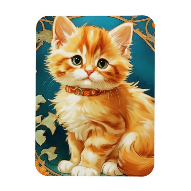 Ímã Alphonse Mucha Art Nouveau Cat (Vertical)