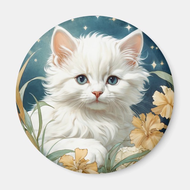 Imã Alphonse Mucha Art Nouveau Kitten (Frente)