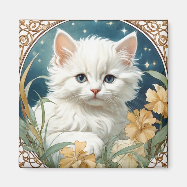 Imã Alphonse Mucha Art Nouveau Kitten (Frente)