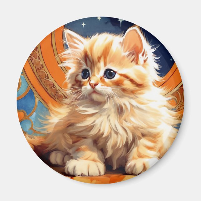 Imã Alphonse Mucha Art Nouveau Orange Cat (Frente)