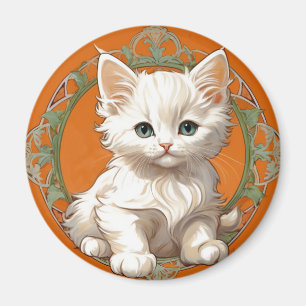 Imã Alphonse Mucha Art Nouveau White Kitten