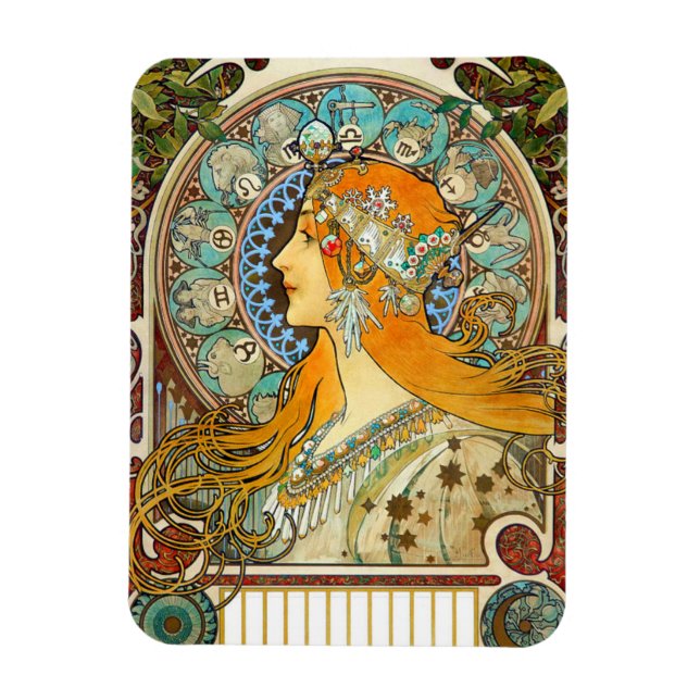 Ímã Alphonse Mucha Art Nouveau Zodiac (Vertical)