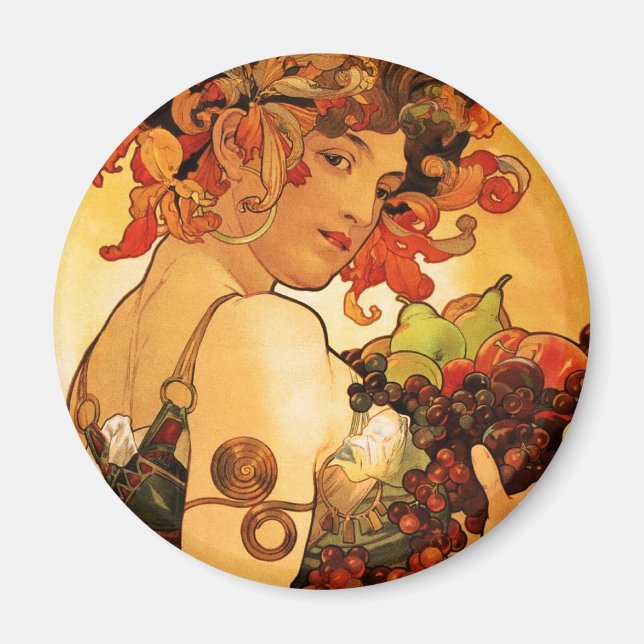 Imã Alphonse Mucha Fruta Magnet (Frente)