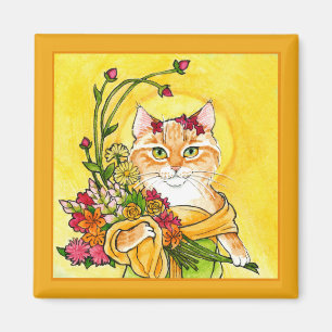 Imã Alphonse Mucha - Imagem de flores de gato