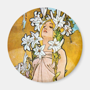 Imã Alphonse Mucha - Lily - Fronteira Branca