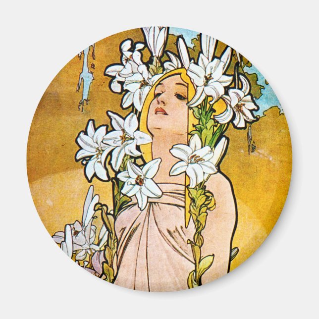 Imã Alphonse Mucha - Lily - Fronteira Branca (Frente)
