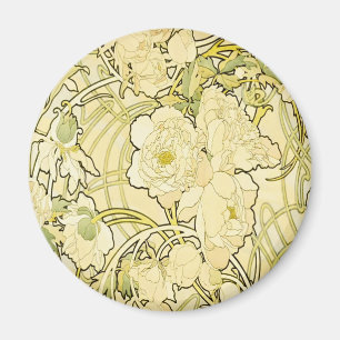 Imã Alphonse Mucha Peonias Padrão Floral Art Nouveau