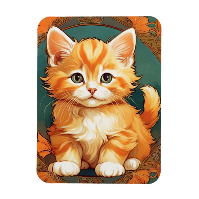 Ímã Alphonse Mucha Style Orange Cat (Vertical)