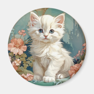 Imã Alphonse Mucha Style White Cat