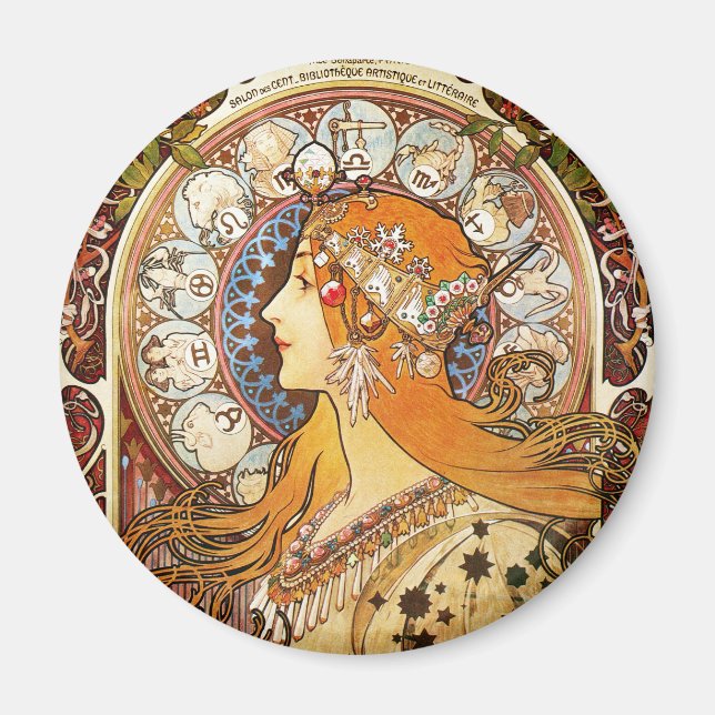 Imã Alphonse Mucha Zodiac (Frente)