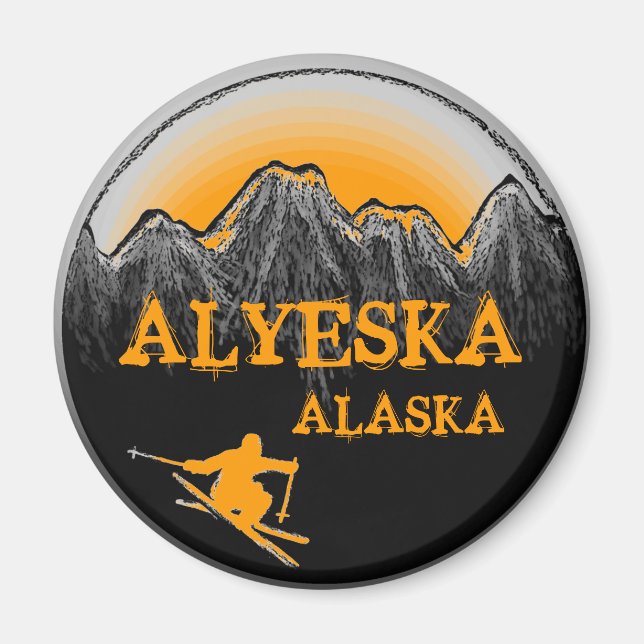 Imã Alyeska Alaska orange skier magnet (Frente)