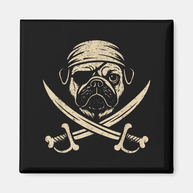 Imã Amante de cachorro Pug Pirata Antigo (Frente)