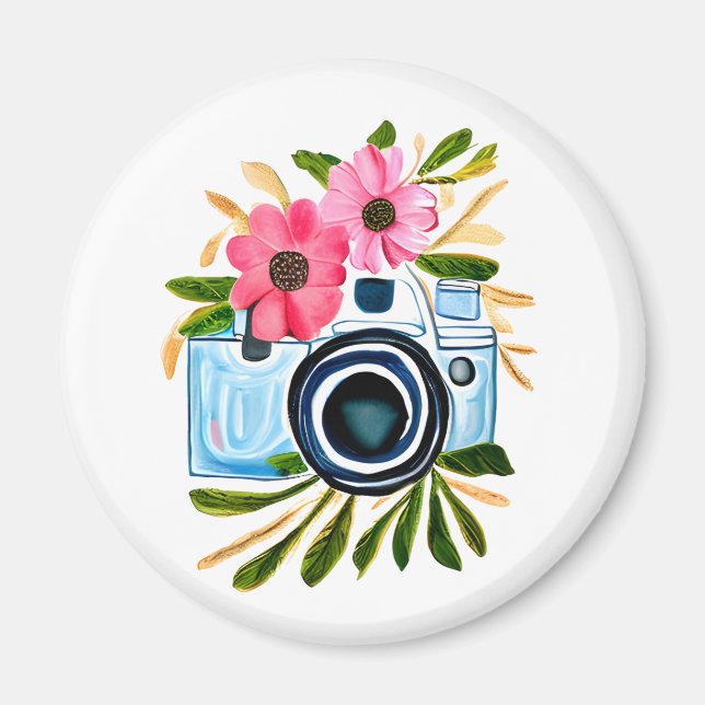 Imã Amantes da Fotografia Câmera Antiga e Flores (Frente)