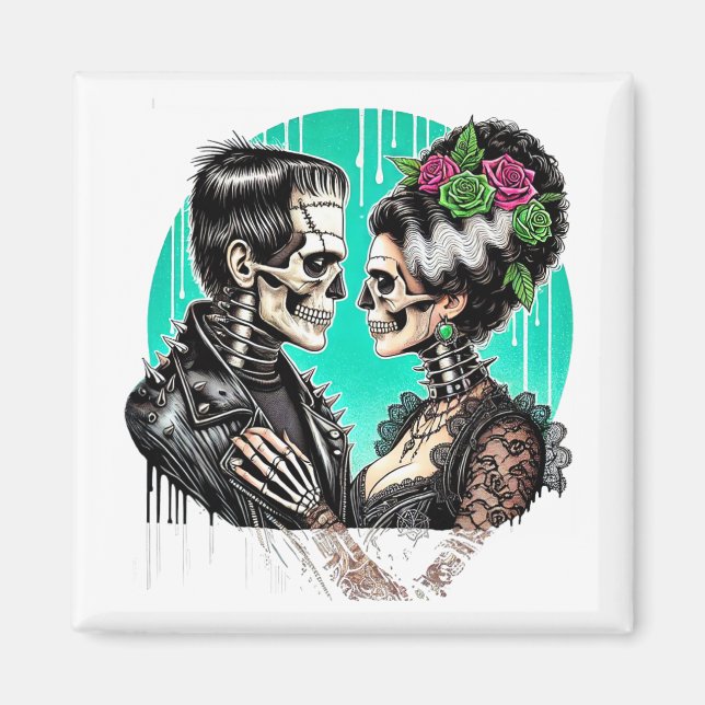 Imã Amantes de Halloween Frankenstein Esqueleto Para H (Frente)