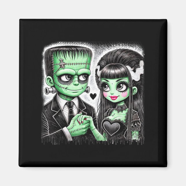 Imã Amantes de Halloween Frankenstein Esqueleto para H (Frente)