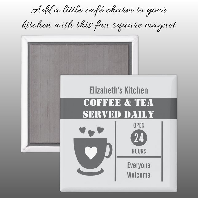 Imã Amantes do café nome personalizado branco cinza (Criador carregado)