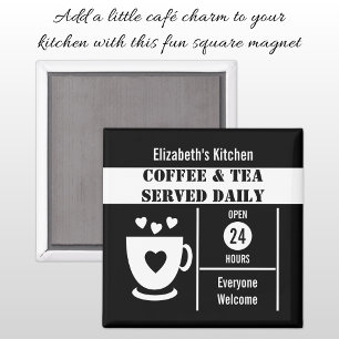 Imã Amantes do café nome personalizado branco preto