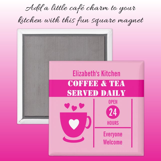 Imã Amantes do café nome personalizado branco rosa (Criador carregado)