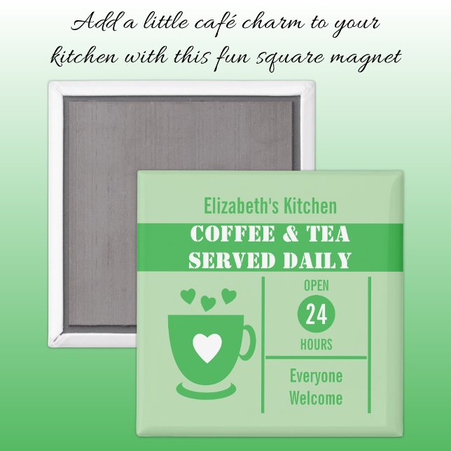 Imã Amantes do café nome personalizado branco verde (Criador carregado)