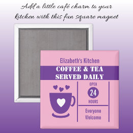 Imã Amantes do café nome personalizado rosa roxo