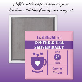 Imã Amantes do café nome personalizado rosa roxo