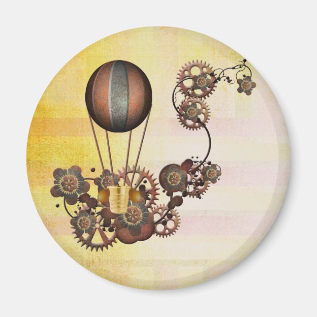 Imã Amarelo Antiquado do Balão Steampunk (Frente)
