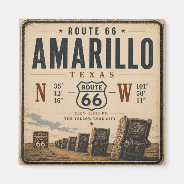 Imã Amarillo Rota 66 Coordenadas Lembrança (Frente)