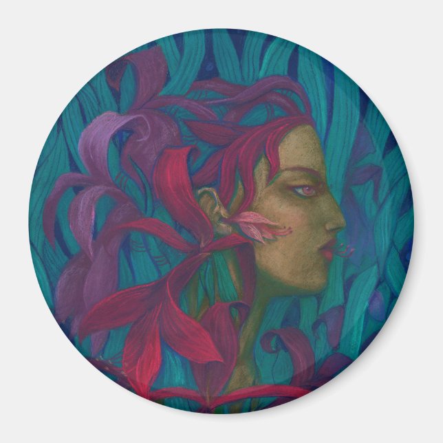 Imã Amaryllis, mulher e flores, pop-surrealismo de art (Frente)