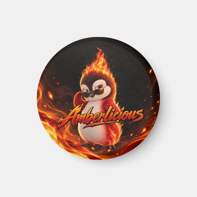 Imã Amberlicious Fire Penguin Sunglasses Funny (Frente)