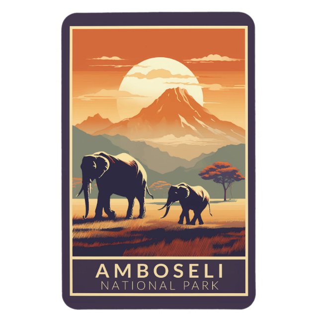 Ímã Amboseli National Park Kenya Viagem Art Vintage (Vertical)