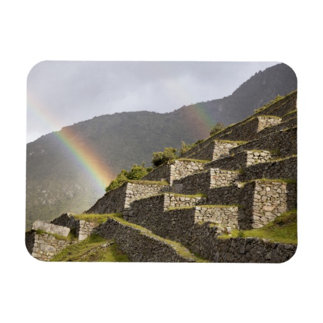 Ímã América do Sul, Peru, Machu Picchu. Arco-íris sobr (Horizontal)