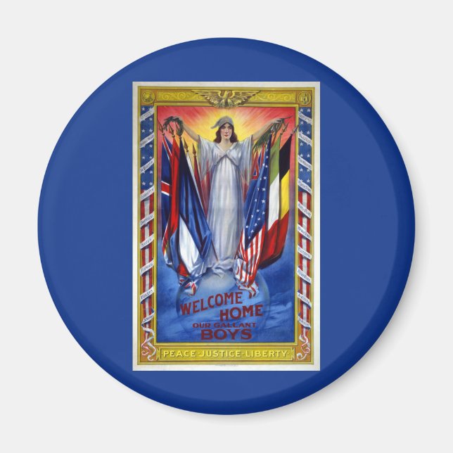 Imã América Patriótica Vintage, Paz Justiça Liberdade (Frente)