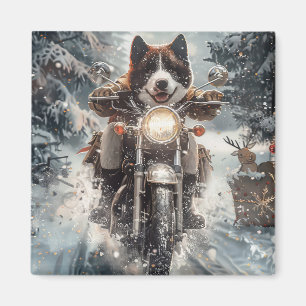 Imã American Akita Cão Andando de Motocicleta Natal