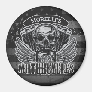 Imã American Biker ADD NAME Skull V-Twin Motocicletas