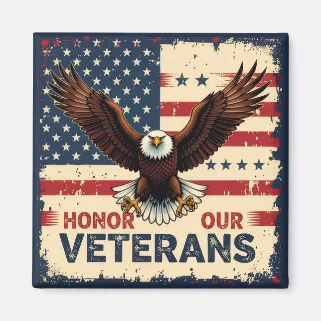 Imã American Eagle Honor Our Veterans Square Magnet (Frente)
