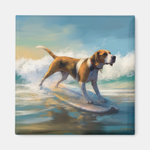 Imã American Engligh Foxhound Beach Surfing Painting
