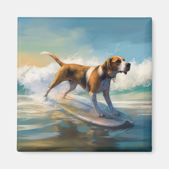 Imã American Engligh Foxhound Beach Surfing Painting (Frente)
