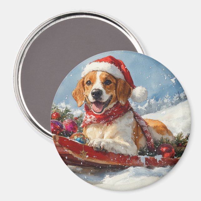 Imã American English Foxhound no Sledge Christmas (Front/Back)