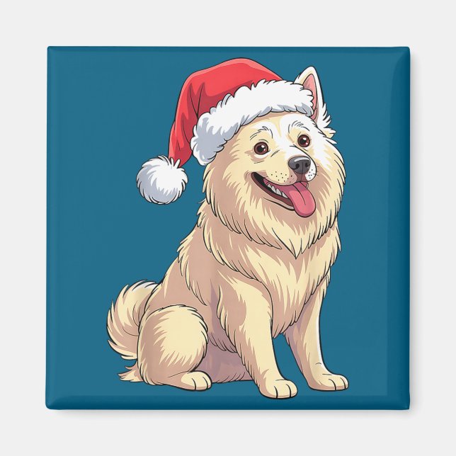 Imã American Eskimo Dog Christmas Santa Hat Pet Dog Lo (Frente)