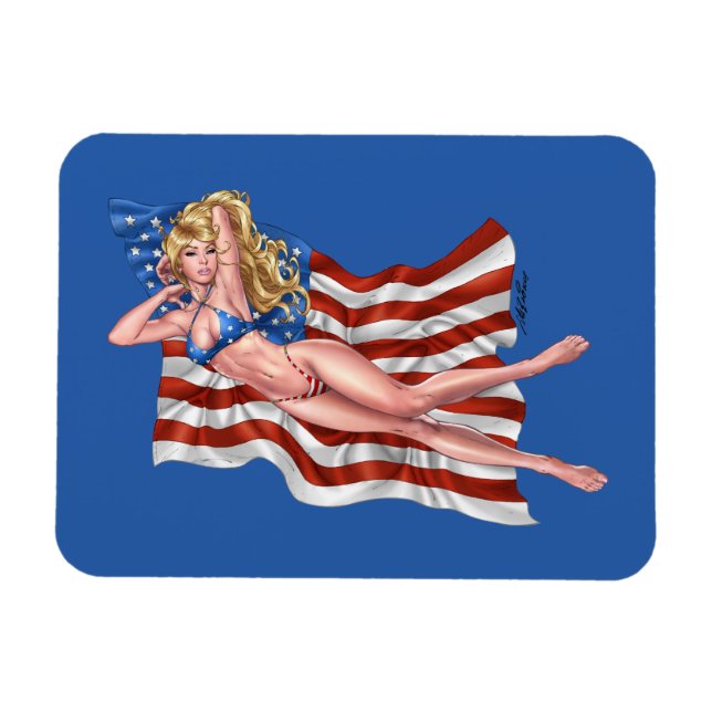 Ímã American Flag Bikini Pinup Girl by Al Rio (Horizontal)