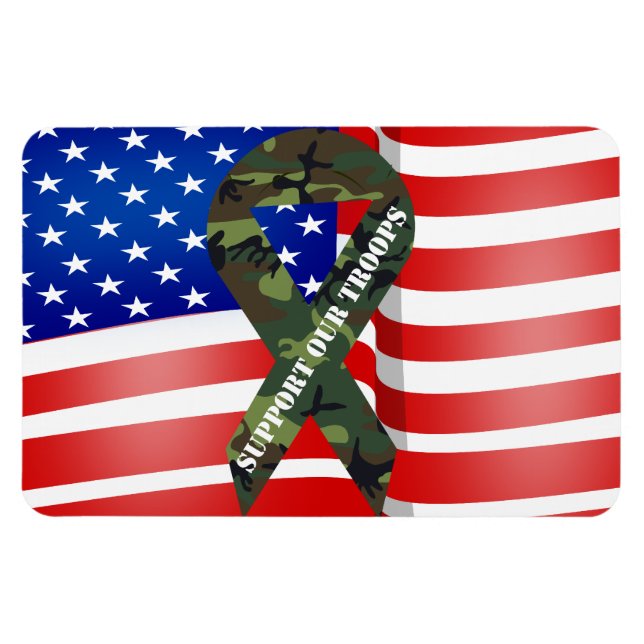Ímã American Flag Green Camo apoia nossas tropas (Horizontal)