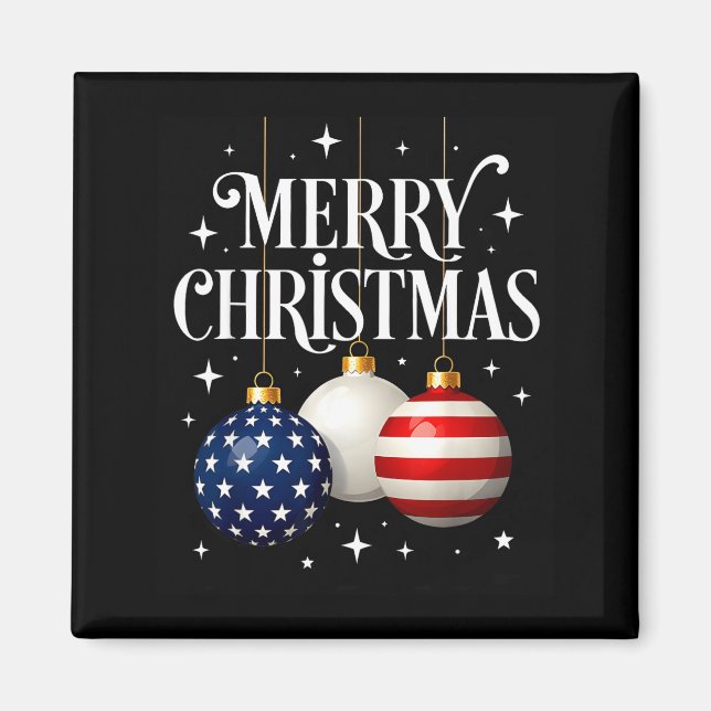 Imã American Flag Merry Christmas Tree Baubles Us Patr (Frente)