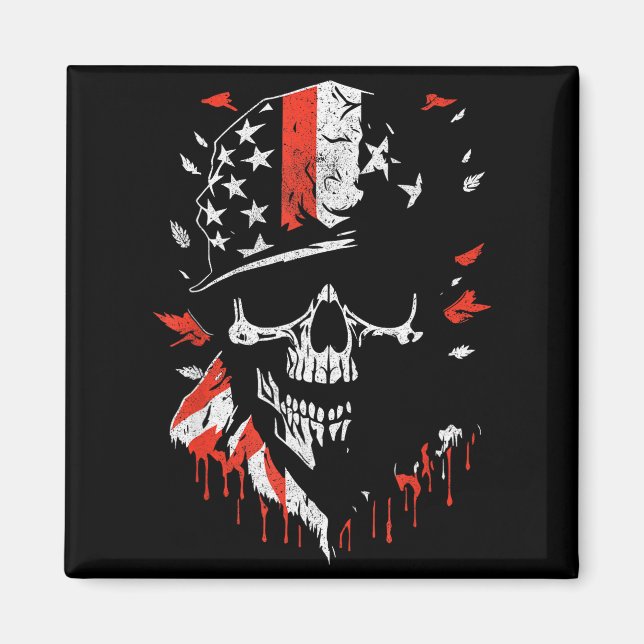 Imã American Flag Skull Soldier Patriotic Military Gra (Frente)
