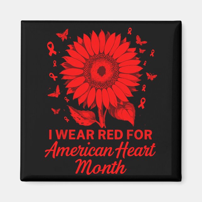 Imã American Heart Disease Awareness Month Ribbon Red  (Frente)