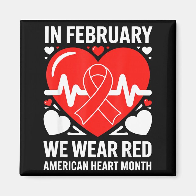 Imã American Heart Disease Awareness Month Ribbon Red  (Frente)