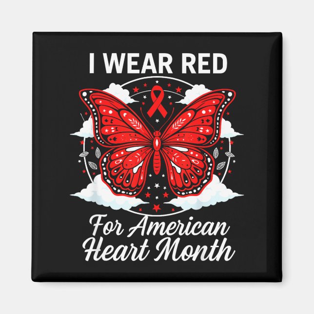 Imã American Heart Disease Awareness Month Ribbon Red  (Frente)